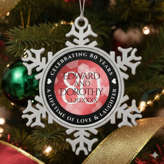 Elegant 80th Ruby Wedding Jubileum Celebration Tin Sneeuwvlok Ornament