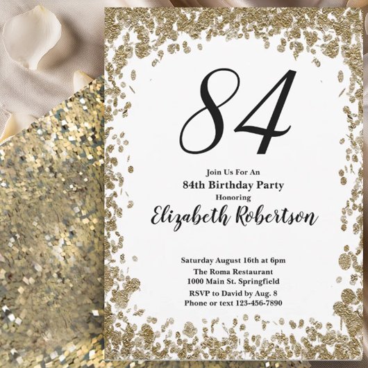 Elegant 84th Birthday Invitation For Her in Gold