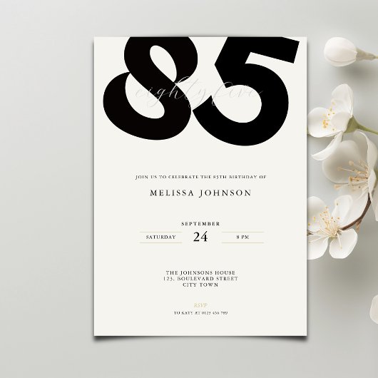 Elegant 85th Birthday Invitation - Minimal Style Kaart