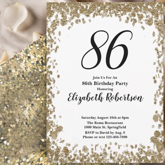 Elegant 86th Birthday Invitation For Her in Gold
