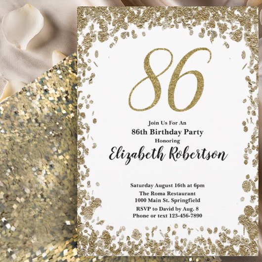 Elegant 86th Birthday Invitation For Her in Gold