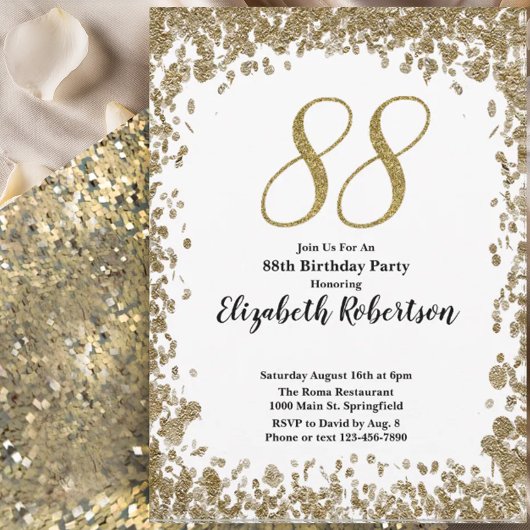 Elegant 88th Birthday Invitation For Her in Gold