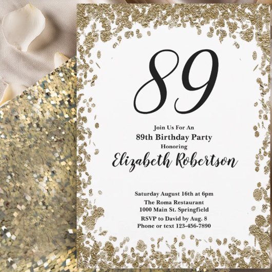 Elegant 89th Birthday Invitation For Her in Gold