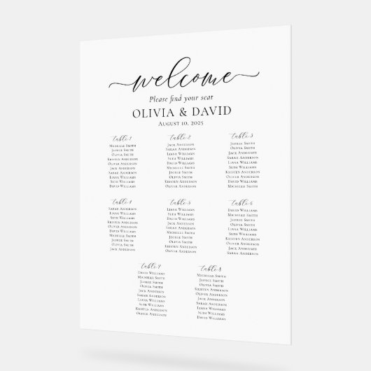Elegant 8 Tables Welcome Acrylic Seating Chart (Angle)