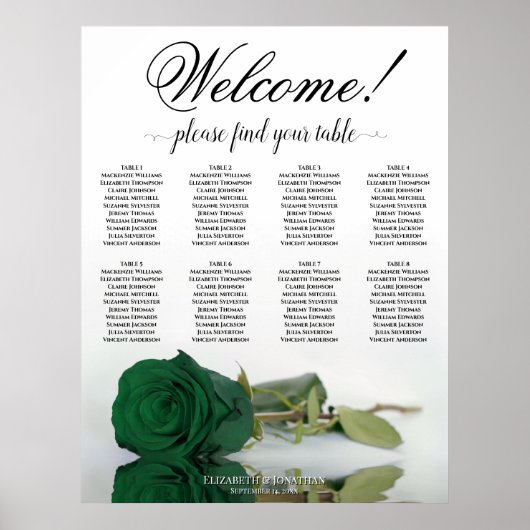 Elegant 8 tafel smaragd groen Roos zitschema Poster (Voorkant)