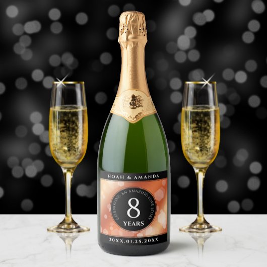 Elegant 8th Bronze Wedding Jubileum Sparkling Wijnetiket