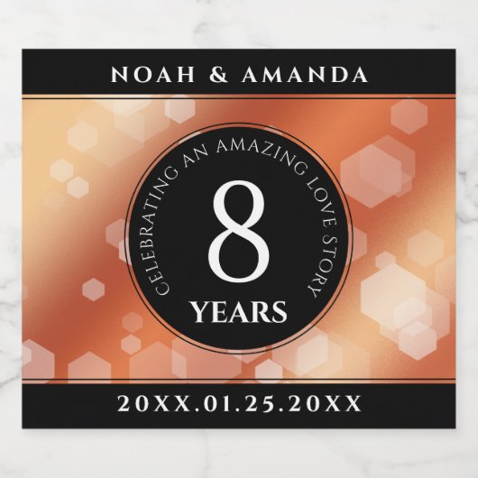 Elegant 8th Bronze Wedding Jubileum Sparkling Wijnetiket (Enkel label)