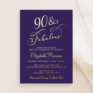Elegant 90 en fantastisch Paarse 90ste verjaardags Folie Uitnodiging
