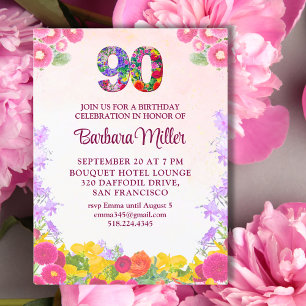 Elégant 90e anniversaire - Floral 90 Invitation
