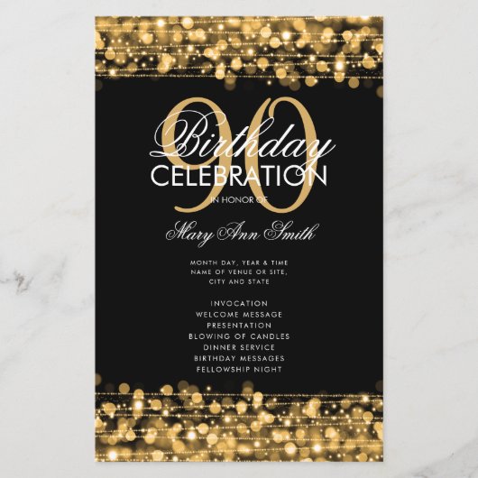 Élégant 90e anniversaire programme de fête Gold av (Devant)