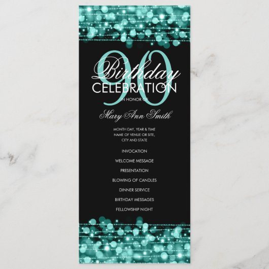 Élégant 90e anniversaire Programme de fête Menu Tu (Devant)