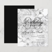 Elegant 90th Birthday Floral Silver White Invite (Voorkant / Achterkant)