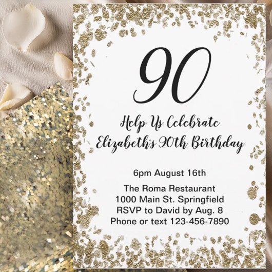 Elegant 90th Birthday Invitation Black and Gold 