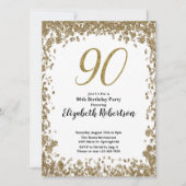 Elegant 90th Birthday Invitation For Her in Gold (Devant)