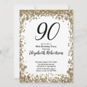 Elegant 90th Birthday Invitation For Her in Gold (Devant)