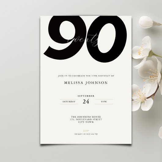 Elegant 90th Birthday Invitation - Minimal Style
