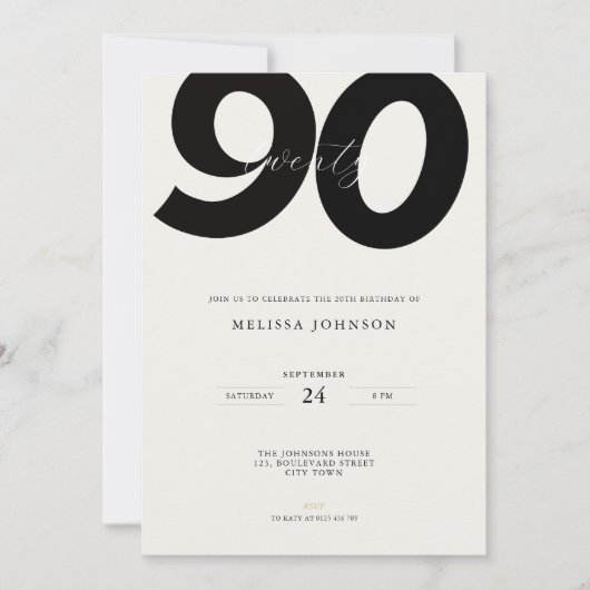 Elegant 90th Birthday Invitation - Minimal Style (Devant)