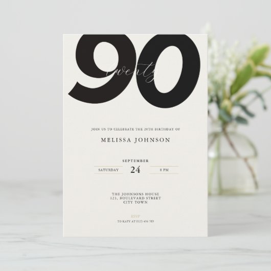 Elegant 90th Birthday Invitation - Minimal Style (Debout devant)