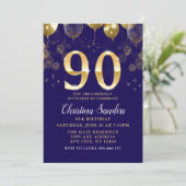 Elegant 90th Birthday Invitation with Gold Glitter (Debout devant)