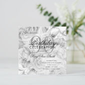 Elegant 90th Birthday Party Floral Silver White (Staand voorkant)