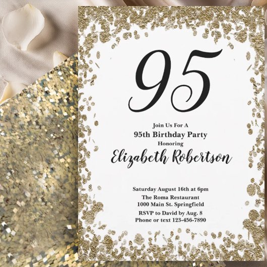 Elegant 95th Birthday Invitation For Her in Gold