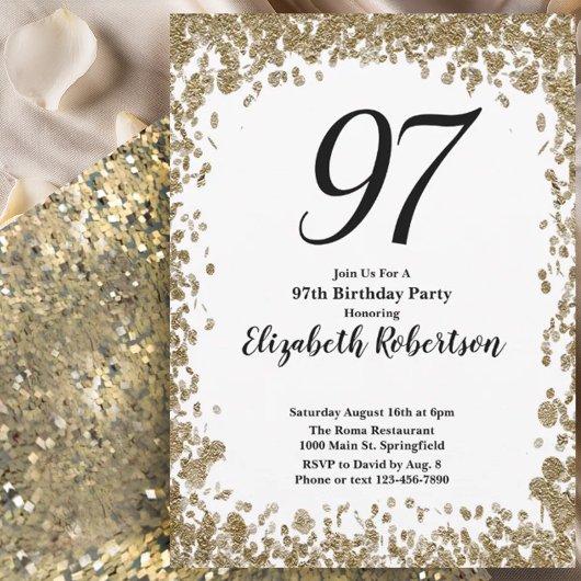 Elegant 97th Birthday Invitation For Her in Gold