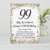 Elegant 99th Birthday Invitation For Her in Gold (Debout devant)