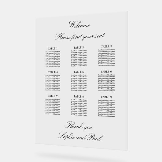 Élégant 9 Tableau Sièges Symbole acrylique (Angle)