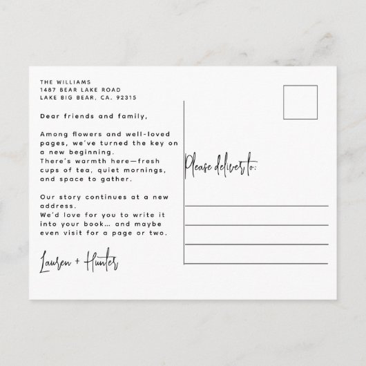 Elegant A New Chapter Has Begun Floral Moving Aankondigingskaart (Achterkant)