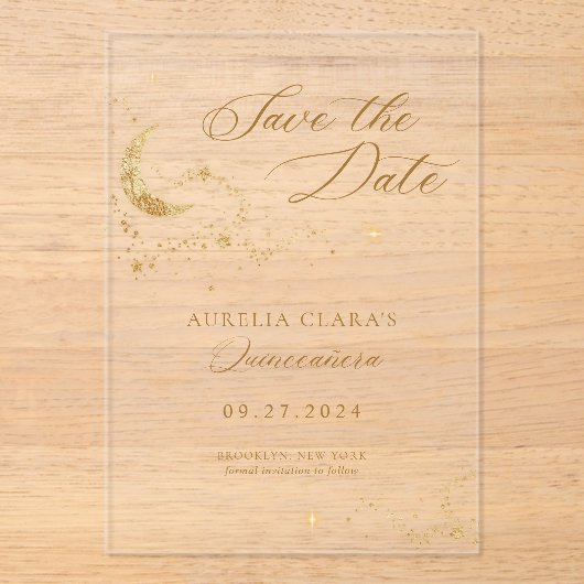 Elegant A Night Under the Stars Quinceañera Acryl Uitnodigingen (Voorkant)