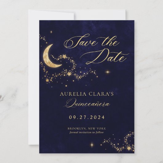 Elegant A Night Under the Stars Quinceañera Save The Date (Voorkant)