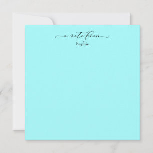 Elegant "A Note from" Simple Card in Aqua Notitiekaartje