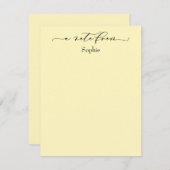Elegant "A Note from Simple Light Yellow" Notitiekaartje (Voorkant / Achterkant)