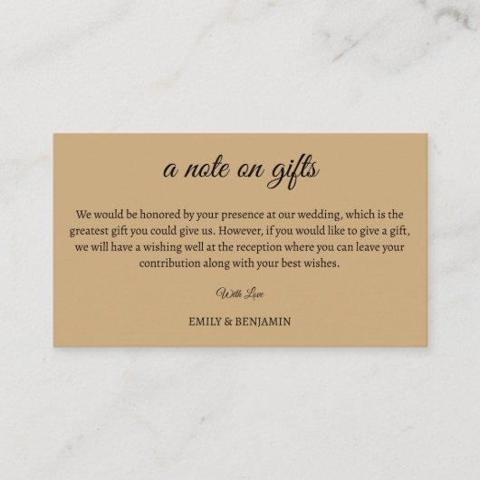 Elegant A Note on Gifts Wedding Good Informatiekaartje (Voorkant)