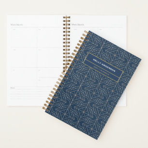 Elegant aangepast blauw goud geometrisch patroon planner