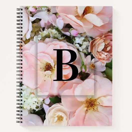 Elegant Aangepast Initiaal Letter B Rozen Monogram Notitieboek (Voorkant)