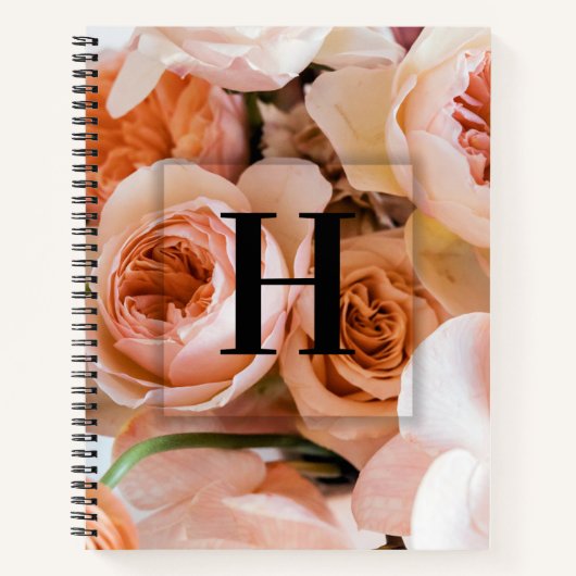 Elegant Aangepast Initiaal Letter H Rozen Monogram Notitieboek (Voorkant)
