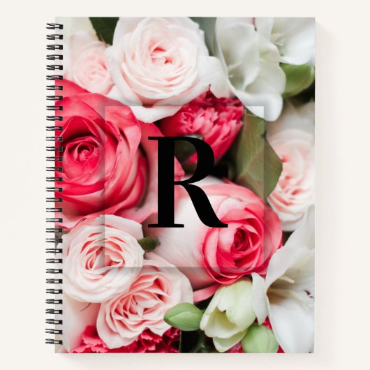 Elegant Aangepast Initiaal Letter R Rozen Monogram Notitieboek (Voorkant)