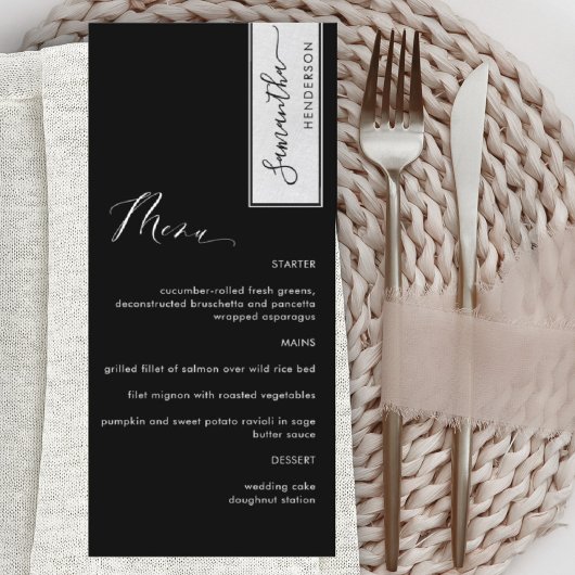 Elegant Aangepast met gastnaam Zwart-wit Menu
