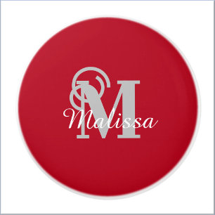 Elegant aangepast rood Initiaal en naam Keramische Knop