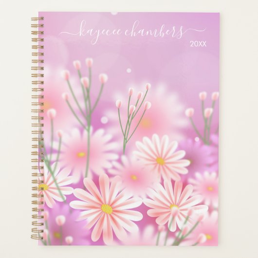 Elegant, aangepast roze en witte bloemen Aangepast Planner (Voorkant)