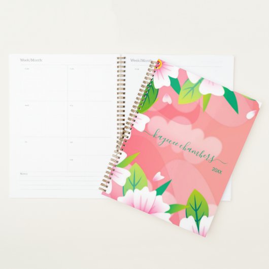 Elegant, aangepast roze en witte bloemen Aangepast Planner (Display)