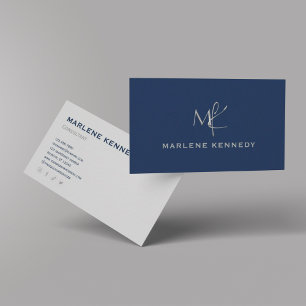 Elegant Aangepast Zilver Monogram Marine Blauw Bed Visitekaartje