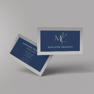Elegant Aangepast Zilver Monogram Marine Blauw Bed Visitekaartje
