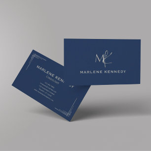 Elegant Aangepast Zilver Monogram Marine Blauw Bed Visitekaartje