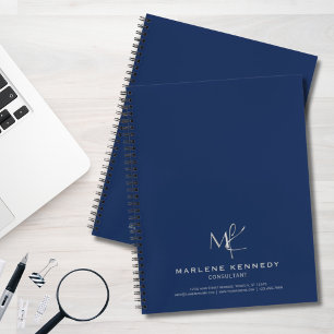 Elegant Aangepast Zilver Monogram Marine Blauw Notitieboek