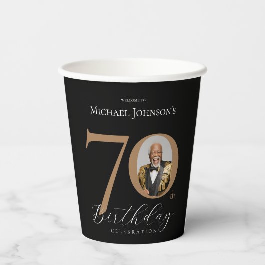 Elegant aangepaste 70ste verjaardagsfeest papieren bekers (Achterkant)