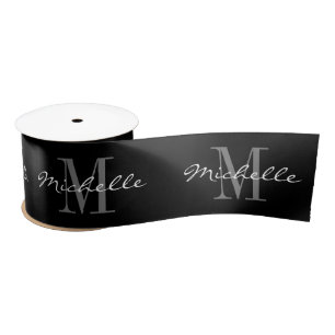 Elegant aangepaste naam monogram zwarte kerst lint