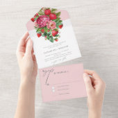 Elegant aardbei en peonies Wedding Rsvp All In One Uitnodiging (Afscheurbaar)