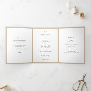Elegant Aards Neutraal Monogram Modern Huwelijk Drieluik Uitnodiging